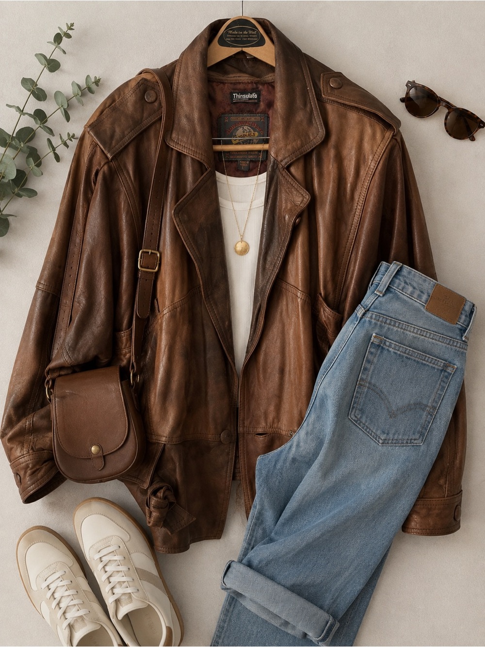 Adventure Bound Vintage Leather Bomber Jacket Thinsulate Lined Women’s Size L